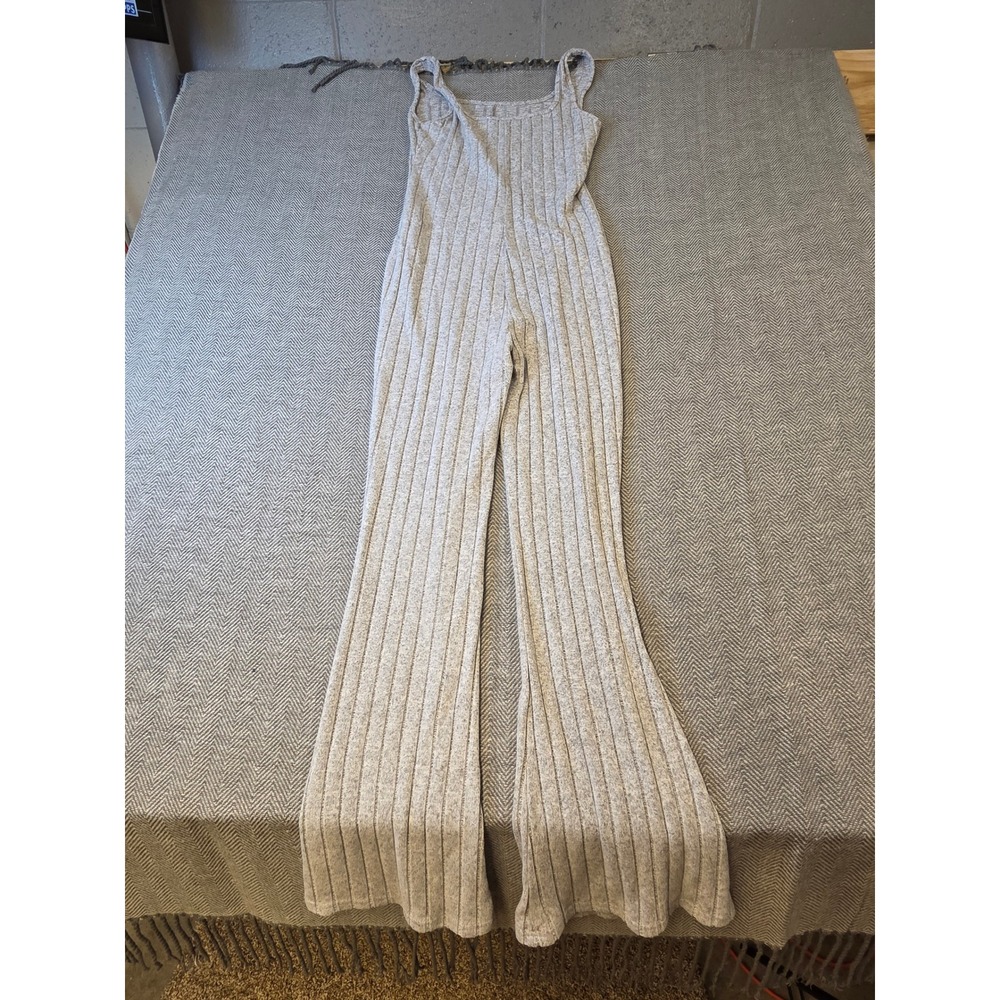 SHEIN Jumpsuit Women's 6 Gray Ribbed Knit Textured Stretch Sleeveless Flare Leg